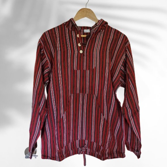 NWOT Unisex Bohemian Hoodie, Relaxed Striped Pullover, - Picture 2 of 7